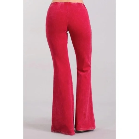 Raspberry Boho Mineral Wash Flared Pants - Picture 4 of 6